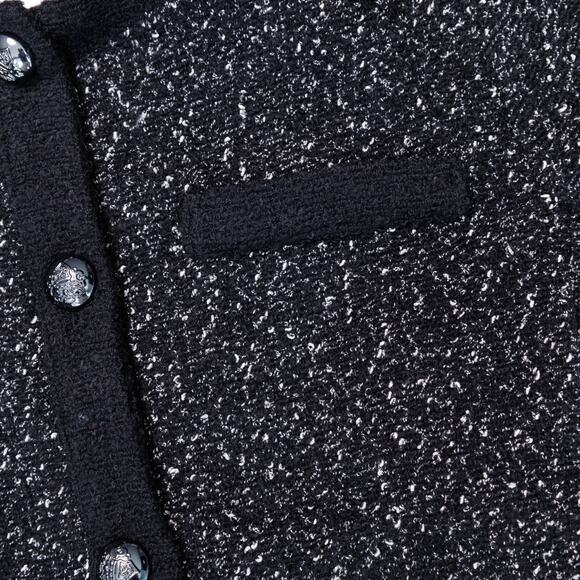 H&M Black White Textured Weave Wool Blend Tweed Lined Jacket Womens Size L - Picture 4 of 14